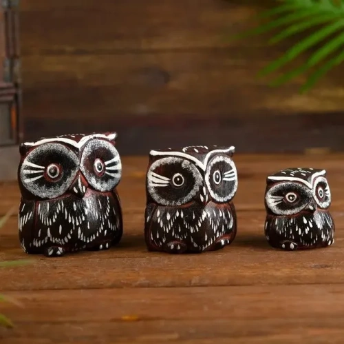 Набор Фигурка из дерева совы с перьями 3шт 6*19*8см 4165704